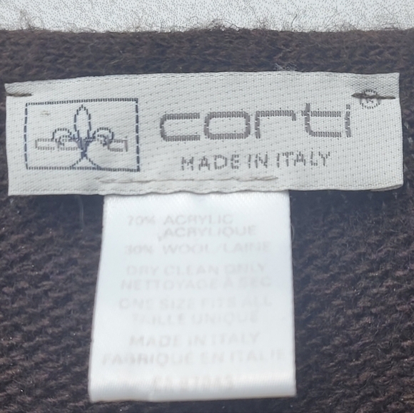 Corti Italy Wool Blend Poncho Cardigan One Size Brown Black Open Front Wrap - Picture 11 of 11